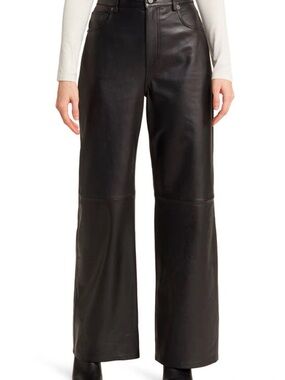Reformation Veda Cary Wide Leg Leather Pants In Black